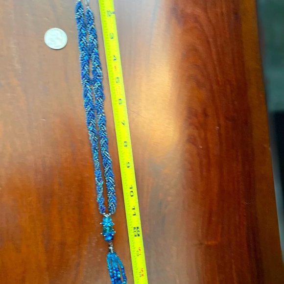 AB small beads blue purple and green peacock colors braided a AB crystal pendant - Picture 5 of 7